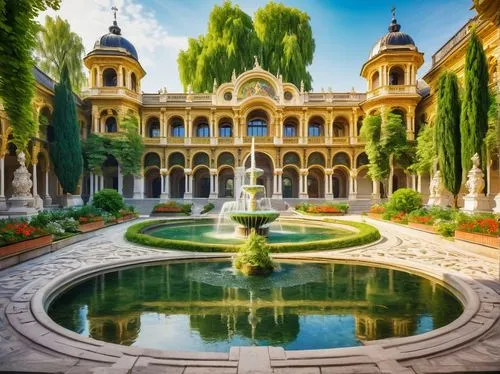 alcazar of seville,dolmabahce,palace garden,seville,water palace,persian architecture,marble palace,garden of the fountain,granada,sevilla,iranian architecture,europe palace,city palace,alhambra,monastery garden,grand master's palace,kashan,palaces,andalusia,villa cortine palace,Art,Artistic Painting,Artistic Painting 04