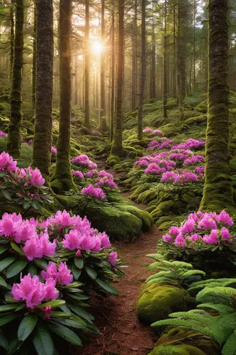 fairy forest,fairytale forest,forest floor,germany forest,rhododendrons,forest glade,forest flower,fir forest,forest path,splendor of flowers,forest of dreams,forest landscape,pacific rhododendron,enchanted forest,lilies of the valley,elven forest,rhododendron,wild tulips,pink azaleas,holy forest,Conceptual Art,Daily,Daily 06