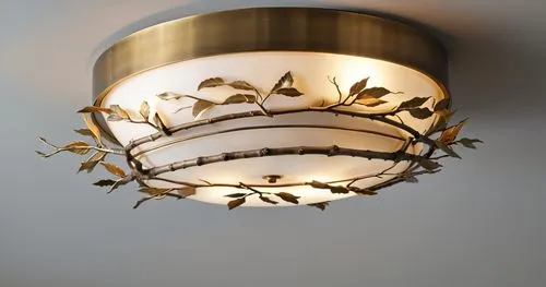 twig flush mount finish in antique brass,an artistic light fixture hangs from a ceiling,ensconce,sconce,ceiling light,ceiling lamp,wall light,art deco ornament,wall lamp,sconces,retro lampshade,circul