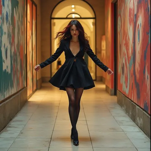 black coat,hallway,fashion shoot,girl walking away,corridors,ruslana,Photography,Fashion Photography,Fashion Photography 03