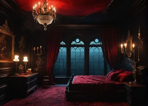 ornate room,great room,four poster,a dark room,victorian,victorian style,gothic style,sleeping room,dark gothic mood,bedroom,dark cabinetry,wade rooms,four-poster,rooms,blue room,one room,gothic,interiors,danish room,dandelion hall,Illustration,Japanese style,Japanese Style 14
