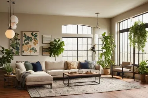 living room,house plants,houseplants,apartment lounge,sitting room,sunroom,livingroom,hanging plants,modern decor,home interior,contemporary decor,interior decor,loft,houseplant,interior design,philodendron,family room,decors,decor,bamboo plants,Illustration,Retro,Retro 11