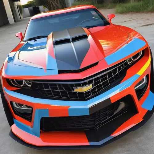 chevrolet camaro,camaro,yenko camaro,american sportscar,custom car,halloween car,sheet metal car,race car,decepticon,transformers,black paint stripe,racecar,performance car,muscle car,roadrunner,supercar,super car,supercar car,gulf,sport car,Unique,3D,Modern Sculpture