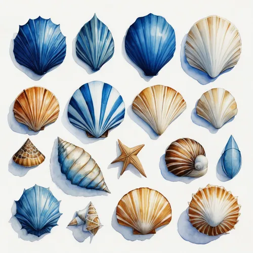 watercolor seashells,shells,blue sea shell pattern,marine gastropods,sea shells,seashells,in shells,seashell,sea shell,mollusks,molluscs,gastropods,shell,snail shells,mermaid vectors,nautical clip art,marine diversity,beach shell,shellfish,bivalve,Illustration,Paper based,Paper Based 07