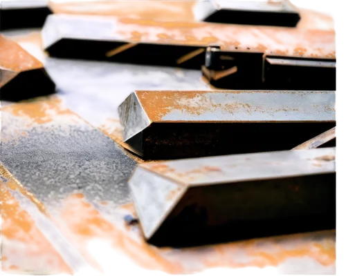 Headers, metallic material, modern design, straight lines, rectangular shape, bolts and nuts, industrial texture, rusty color tone, close-up shot, shallow depth of field, dramatic lighting, high contr