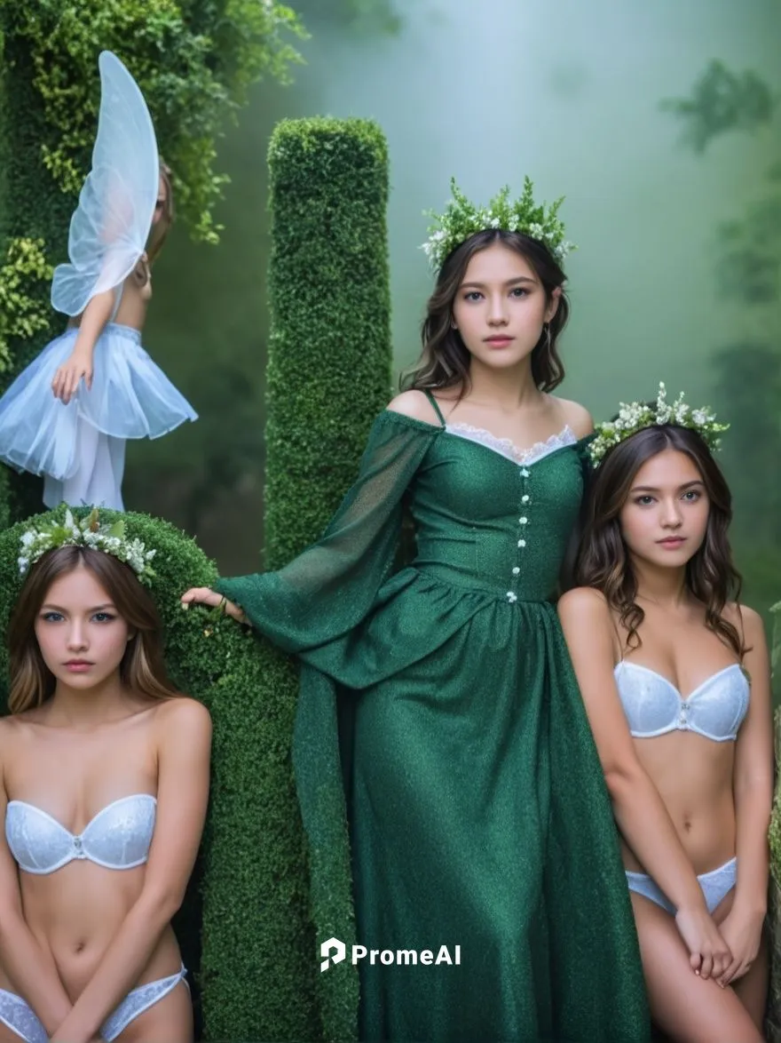 A group of fairies don their own costumes and form a hedge group as they join a group in the enchanting fairy tale of Tale Castle. High resolution photo technology.,celtic woman,quinceaneras,fairies,d