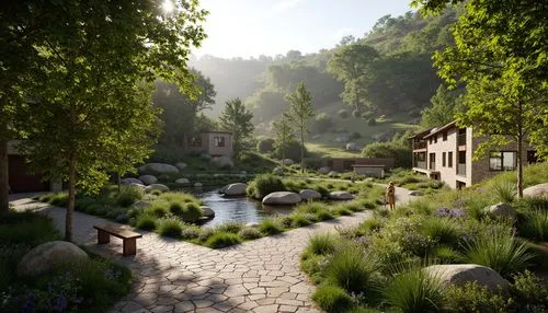 riverwood,riftwar,rivendell,cryengine,streamwood,watermill,alpine village,netherwood,millstream,render,mountain settlement,streamside,3d rendered,green valley,water mill,ravines,mountain village,forest path,rendered,3d rendering