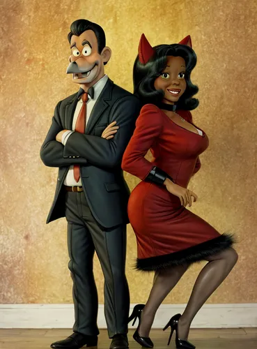 tex avery's wolf and betty bop in a bar. Cartoon draw,a cartoon picture of a man and woman dressed as werewolves,colescott,black couple,vintage man and woman,hepcat,retro cartoon people,blacula,blacks