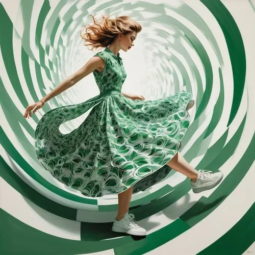 twirl,marimekko,green and white,little girl in wind,alice in wonderland,swirling,Photography,Black and white photography,Black and White Photography 09