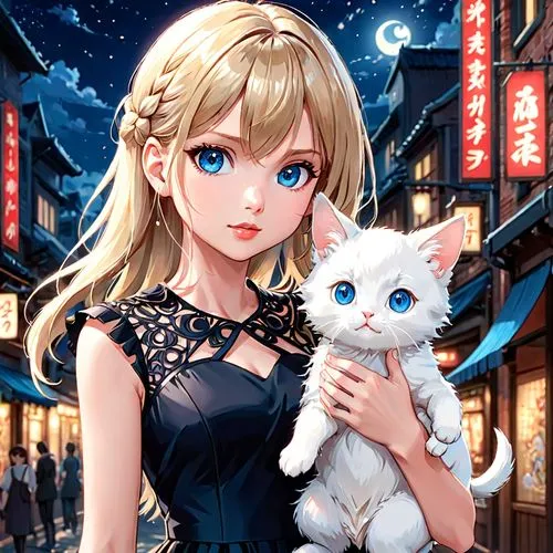 cat with blue eyes,blue eyes cat,white cat,cute cat,alice,cat kawaii,cat's cafe,doll cat,two cats,cat lovers,cat child,street cat,stray cat,breed cat,lucky cat,saber,cat,kitty,alibaba,heterochromia,Anime,Anime,Realistic