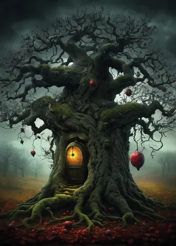 apple tree,magic tree,persimmon tree,apple trees,creepy tree,wild apple,apple world,red apple,vinegar tree,apple orchard,red apples,fruit tree,seasonal tree,fantasy picture,tree of life,apple mountain,halloween background,acerola,pacifier tree,tree thoughtless,Illustration,Abstract Fantasy,Abstract Fantasy 01