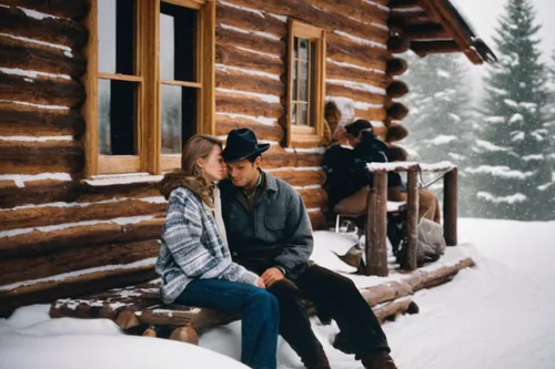 An intimate moment shared in a cozy log cabin during a snowstorm.,couple goal,girl and boy outdoor,winter trip,winter background,couple in love,romantic scene,beautiful couple,young couple,christmas s