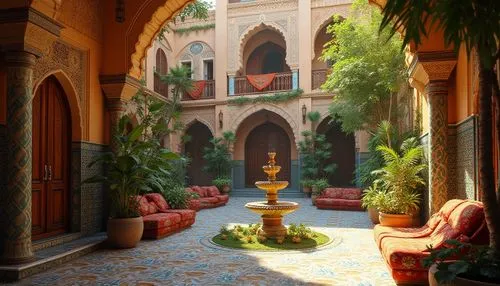 inside courtyard,alcazar of seville,riad,marrakech,courtyard,courtyards,la kasbah,patio,marrakesh,atriums,haveli,kasbah,patios,hacienda,qasr al watan,quasr al-kharana,alcazar,the cairo,lamrani,corridor,Photography,General,Realistic