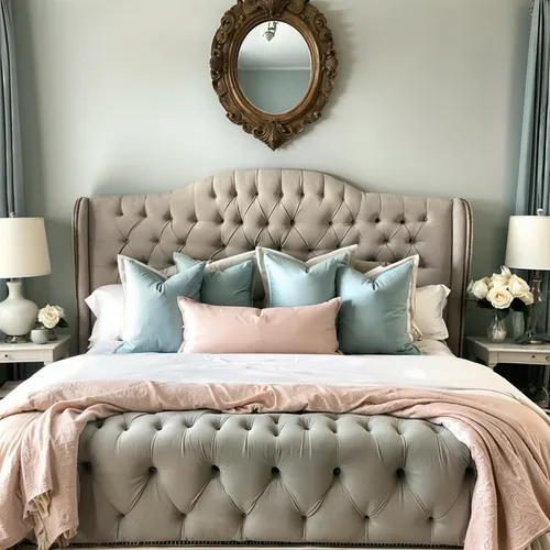 headboard,headboards,pearl border,bridal suite,guest room,upholsterers,blue pillow,tufted,daybed,soft furniture,bedstead,bedchamber,scalloped,bedspreads,slipcovers,valentine's day décor,upholstering,loveseat,furnishes,daybeds