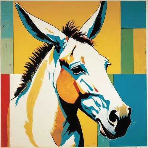 painted horse,portrait animal horse,roy lichtenstein,cool pop art,electric donkey,unicorn art,Illustration,Paper based,Paper Based 12