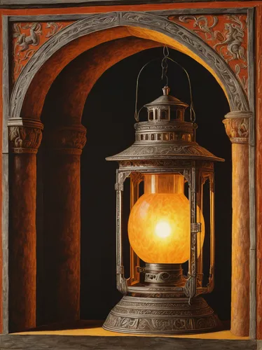 oil lamp,vintage lantern,islamic lamps,illuminated lantern,kerosene lamp,morocco lanterns,gas lamp,retro kerosene lamp,lantern,sconce,stone lamp,hanging lantern,wall light,golden candlestick,facade lantern,incandescent lamp,tealight,salt lamp,table lamp,light fixture,Art,Classical Oil Painting,Classical Oil Painting 19