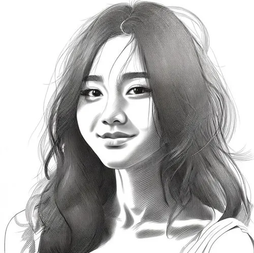 女生，黑色头发，黑白，线稿，线条艺术,a woman with long hair looking straight ahead,woori,esna,subin,reum,lotus art drawing,yandong,Design Sketch,Design Sketch,Character Sketch