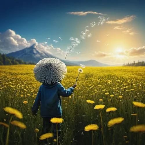 dandelion background,dandelion field,flying dandelions,dandelion flying,dandelion meadow,dandelions,dandelion,taraxacum,little girl in wind,dandelion flower,common dandelion,dandelion seeds,children's background,flower background,taraxacum officinale,meadow play,little girl with umbrella,chamomile in wheat field,taraxacum ruderalia,flower field,Illustration,Abstract Fantasy,Abstract Fantasy 01