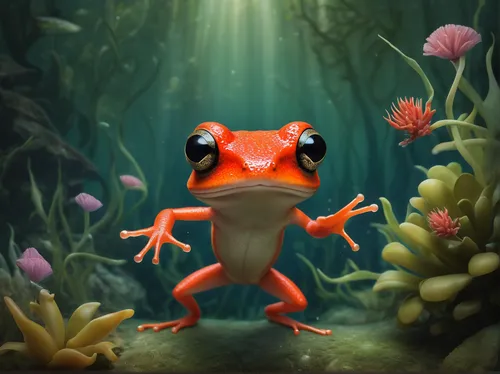 Create a thrilling adventure where a coral finger frog fights off dangerous predators.,frog background,red eft,frog through,coral finger frog,pond frog,running frog,coral finger tree frog,frog king,fr