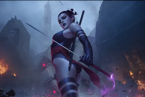 marvel psylocke fight sentinel,darth talon,dark elf,widowmaker,tiber riven,swordswoman,huntress,katana,female warrior,harley quinn,maul,geisha,splitting maul,mulan,scarlet witch,mystique,the enchantre