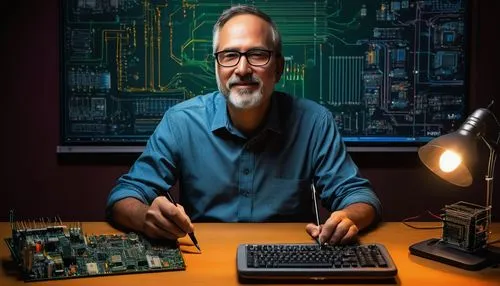 kernighan,man with a computer,zetsche,arduino,circuit board,fpga,prodos,computer chips,mother board,computerologist,makovicky,microcomputer,multiprocessor,uniprocessor,microcomputers,computer art,computer chip,pcpaul,stroustrup,computertalk,Illustration,Realistic Fantasy,Realistic Fantasy 34