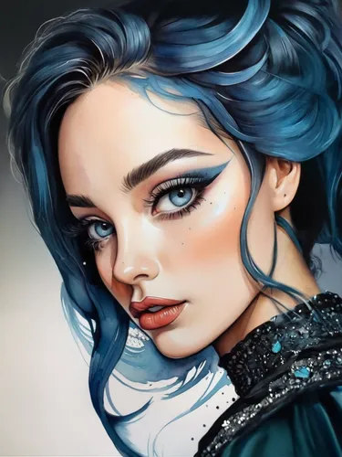 Extender y completar la imagen,fantasy portrait,bluejay,digital painting,blue painting,blue jay,blue hydrangea,world digital painting,blue enchantress,elsa,blue peacock,jasmine blue,victorian lady,fan