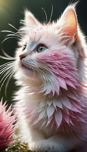 pink cat,blossom kitten,furgal,flower cat,pink grass,cat vector,Conceptual Art,Fantasy,Fantasy 11