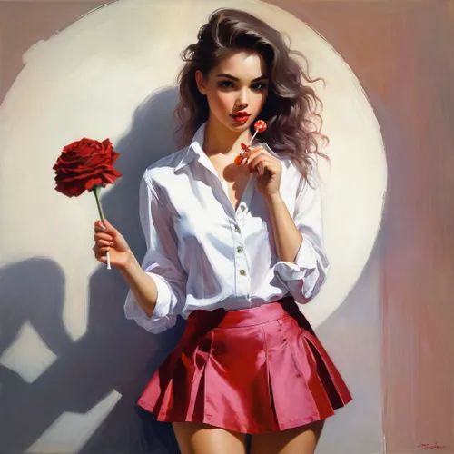 Replace with background,valentine pin up,valentine day's pin up,romantic portrait,red rose,bibernell rose,with roses,pin up girl,pin-up girl,retro pin up girl,italian painter,red roses,red carnation,h