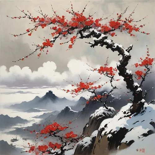 japanese art,plum blossoms,oriental painting,chinese art,japan landscape,mountain scene,japanese mountains,cool woodblock images,the japanese tree,luo han guo,japanese floral background,plum blossom,mountain landscape,chinese clouds,ikebana,silk tree,junshan yinzhen,takato cherry blossoms,yunnan,japanese background,Conceptual Art,Fantasy,Fantasy 10