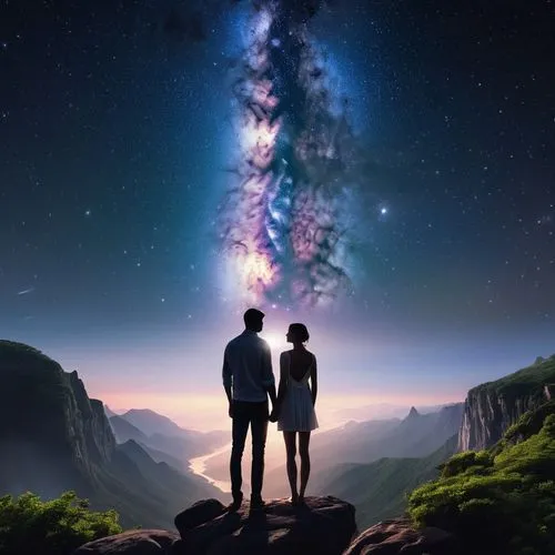 astronomers,the universe,universe,stargazing,cosmos,astronomical,space art,the milky way,falling stars,scene cosmic,galaxy,pillars of creation,astronomy,travelers,milky way,music background,astronomer,two people,the stars,photomanipulation,Photography,General,Realistic