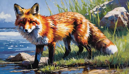 Dimensions 91380 Sunlit Fox PBN,vulpes vulpes,red fox,a fox,fox,redfox,garden-fox tail,watercolour fox,patagonian fox,cute fox,fox in the rain,sand fox,adorable fox,swift fox,little fox,child fox,kit 