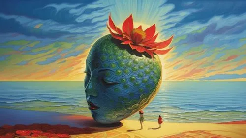 pinapple,ananas,watermelon painting,pineapple boat,lapu,kanaloa,Illustration,Realistic Fantasy,Realistic Fantasy 25