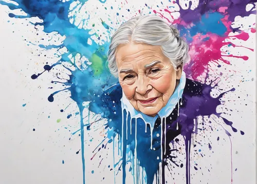 old woman,elderly lady,grandmother,painting technique,la violetta,popart,artist color,portrait background,burgos-rosa de lima,wpap,elderly person,to paint,mari makinami,painting,aqua,art,grandma,woman portrait,holi,granny,Conceptual Art,Graffiti Art,Graffiti Art 08