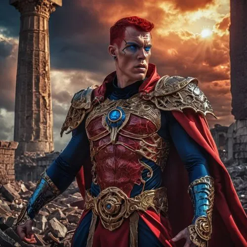 the roman centurion,caesar,red super hero,julius caesar,roman soldier,cosplay image,red chief,superman,digital compositing,centurion,the roman empire,alexander,hero,god of thunder,roman history,cosplayer,drago milenario,caesar cut,captain marvel,imperator,Illustration,Realistic Fantasy,Realistic Fantasy 47