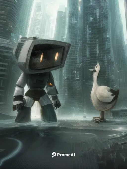 a sci-fi future city,sci fiction illustration,game art,game illustration,duck meet,water fowl,wild ducks,cartoon video game background,digital compositing,cube sea,ducks,water birds,silver rain,water 