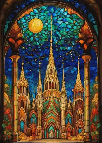 stained glass window,stained glass,stained glass windows,sagrada,gaudi,sagrada familia,ulm minster,notredame,church windows,stained glass pattern,delft,church window,koln,glass painting,orensanz,church painting,duomo,panel,duomo di milano,mosaic glass,Conceptual Art,Oil color,Oil Color 17