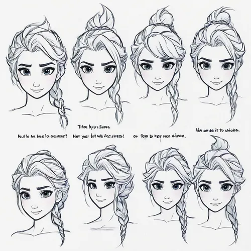 hairstyles,hairstyle,french braid,pony tails,updo,twists,hair clips,braids,hair loss,chignon,braid,fairy tale icons,hair accessories,layered hair,princess' earring,expressions,princesses,braiding,elsa,ponytail,Illustration,American Style,American Style 11