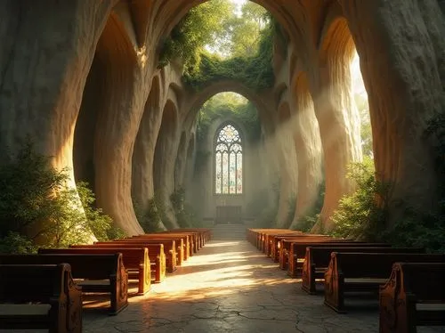 forest chapel,cave church,sanctuary,risen church,cloistered,narthex,cloisters,grotto,monastic,abbaye,cloister,holy place,alcove,archways,empty tomb,monastery,monastery israel,chapel,crypt,transept,Photography,General,Realistic