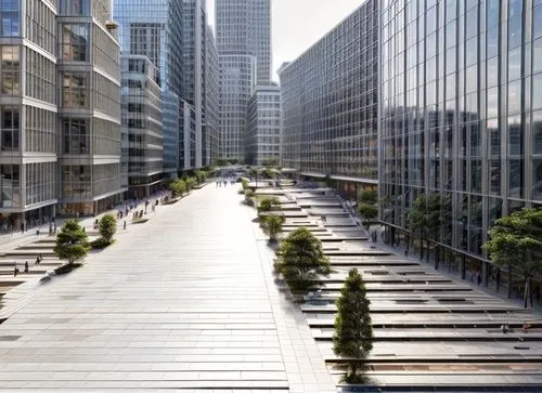 add people walking through streets, trees, cars
,barangaroo,hudson yards,financial district,hafencity,business district,paved square,highline,tree-lined avenue,urban design,costanera center,kirrarchit