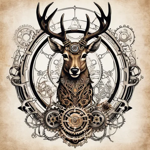 steampunk gears,deer illustration,steampunk,stag,buffalo plaid antlers,manchurian stag,antler,whitetail,clockmaker,heraldic animal,buffalo plaid deer,antler velvet,buck antlers,watchmaker,elk,jackalope,the zodiac sign taurus,bucks,gears,deer bull,Conceptual Art,Fantasy,Fantasy 25