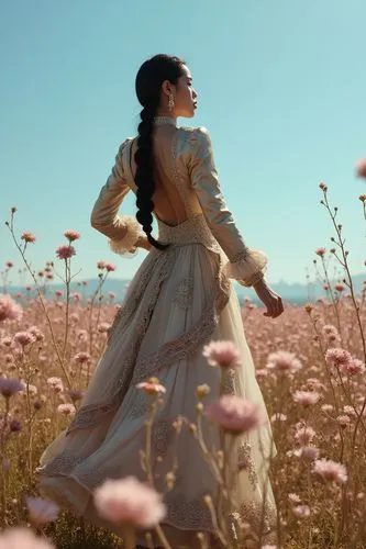 meadow,hanbok,hanfu,girl in flowers,northanger,tahiliani