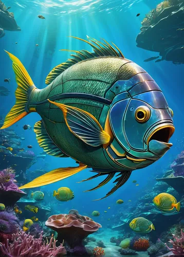 blue stripe fish,coral reef fish,pallet surgeonfish,lemon surgeonfish,underwater fish,marine fish,cichlid,underwater background,blue fish,beautiful fish,sea animals,thunnus,fish in water,trigger fish,triggerfish,ornamental fish,deep sea fish,aquatic animals,tropical fish,sea life underwater,Conceptual Art,Fantasy,Fantasy 16