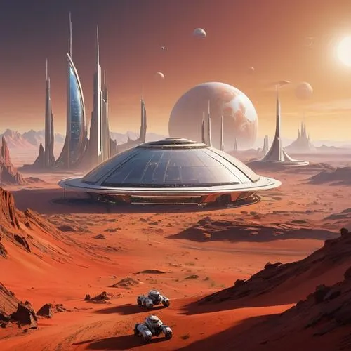 futuristic landscape,homeworlds,barsoom,homeworld,farpoint,ringworld,extrasolar,alien planet,alien world,spaceport,cardassia,deltha,red planet,scifi,sci fi,bonestell,sci fiction illustration,sci - fi,interplanetary,futuregen,Art,Classical Oil Painting,Classical Oil Painting 40