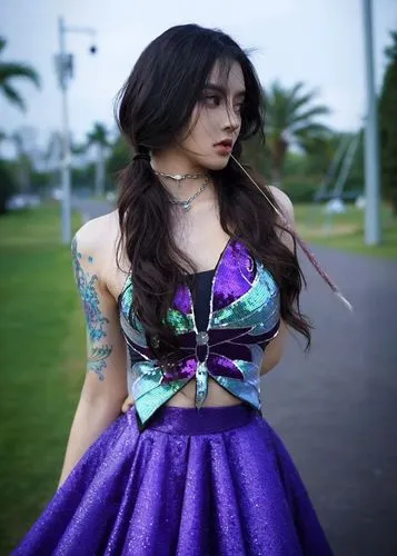 kreayshawn,purple dress,roxo,gothic dress,torn dress,maimi fl