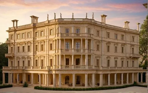 there is an ornate building with many pillars,villa cortine palace,schönbrunn castle,ritzau,villa balbiano,villa d'este,palladianism,Photography,General,Natural