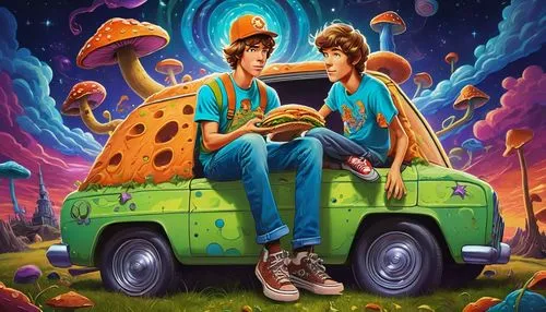 mgmt,shrooms,janco,gondry,campervan,cd cover,pepperberg,wonderama,pottruck,van,zabriski,game illustration,vwbus,camper van,dormobile,mushroom landscape,dendi,muscaria,cover,idealizes,Conceptual Art,Graffiti Art,Graffiti Art 04