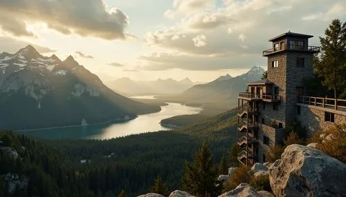 lookout tower,watch tower,summit castle,eyrie,house in mountains,gondolin,tirith,watchtower,cliffside,house in the mountains,mountain settlement,eagles nest,watchtowers,observation tower,the cabin in the mountains,lake misurina,fairytale castle,fantasy landscape,fantasy picture,windows wallpaper