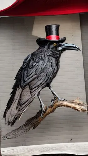 a crow with a tophat,australian magpie,butcherbird,magpie,3d crow,street art,urban street art,currawong,bird painting,raven sculpture,streetart,decoration bird,brooklyn street art,prince of wales feat