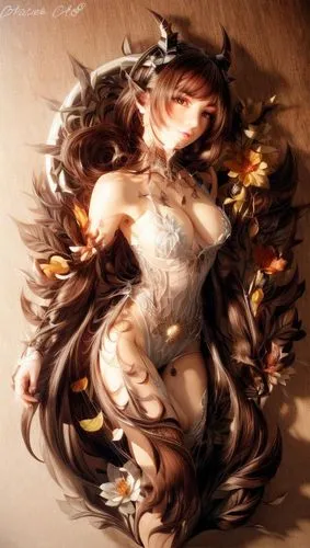 dryad,chestnut blossom,fallen petals,fallen leaves,falling flowers,girl in a wreath,flora,fallen flower,faerie,flower fairy,fallen leaf,autumn wreath,golden wreath,fallen acorn,ivy,fae,autumn leaves,dried petals,blooming wreath,faery