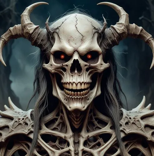 realistic Skelton demon,a skull with horns that looks like it is demon,death god,astaroth,darksiders,skull bones,lich,malekith